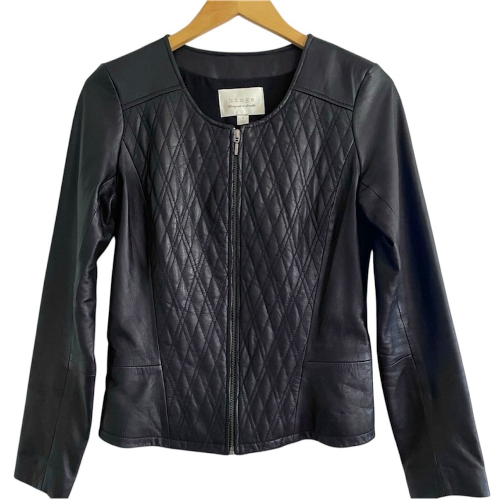 Nordstrom Hinge 100% Leather Jacket Black - Picture 2 of 12